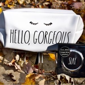 Bundle Rae Dunn “Hello Gorgeous “Makeup Bag & “Slay Me” Compact Mirror
